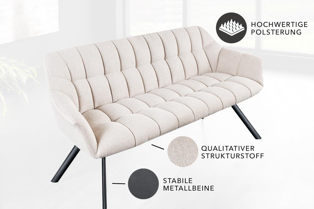 Riess Ambiente Esszimmer Sitzbank Papillon - 165cm - Champagner beige schwarz - Strukturstoff Metallgestell Rückenlehne Armlehnen Polsterbank Küchenbank
