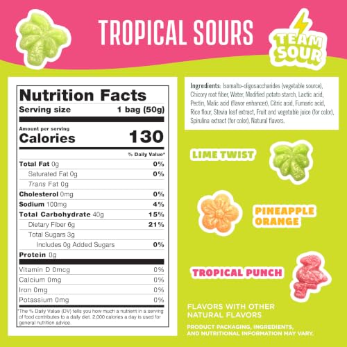 Image of SmartSweets Tropical Sours, Low Sugar Sour Gummy Candy, 1.8oz Bags, 14 Pack