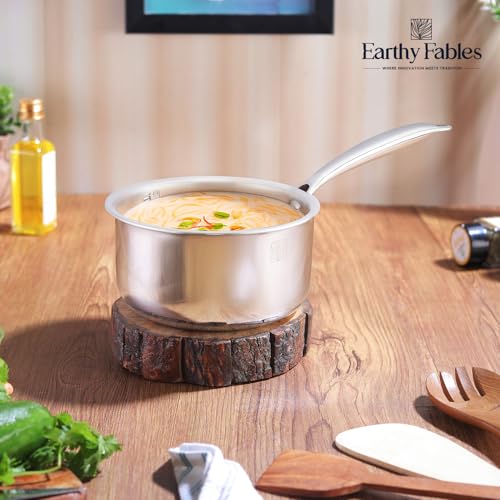 Image of Earthy Fables Triply Stainless Steel Saucepan, Milk Pan /Tea Pan /Chai Pan, 18cm, 2.2Ltr, 1kg, Food Safe, No Chemical Coating, Easy to Clean & Rust Resistant, Stove & Induction Bottom