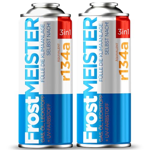 FrostMEISTER 3in1 Auto-Klimaanlage Nachfüllset 2X 400ml Schnelles & einfaches Kältemittel/Öl/Dichtmittel-System (R134a 19952016)