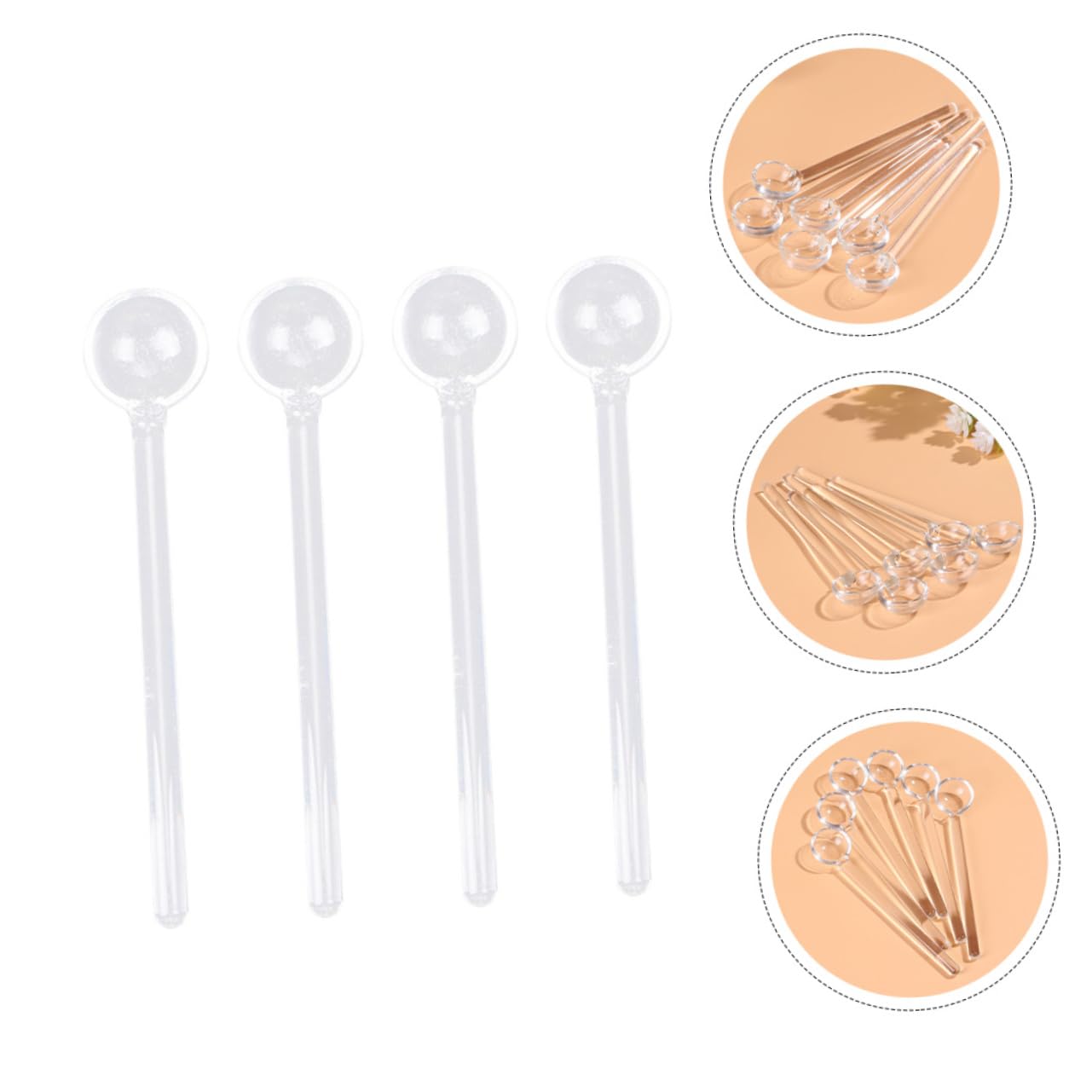 IMIKEYA Cucharas De Café y Azúcar Mango Largo Transparente De Vidrio 14 Cm Para Mezclar Bebidas y Postres, Pack 4 Unidades