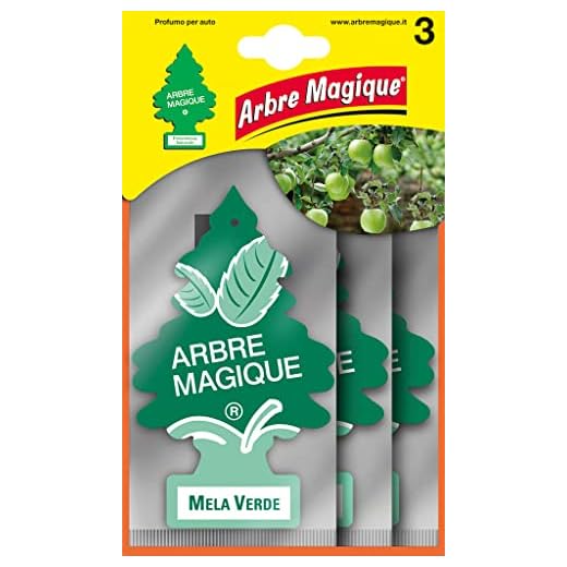 Tavola Arbre Magique, ambientador para Coche, Fragancia Manzana Verde, Perfume Agradable y refrescante, duración hasta 7 semanas, Fabricado en Italia, Formato Multipack de 3 Unidades