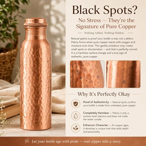 Image of Copper Water Bottle 34oz - 100% Pure Ayurvedic Handcrafted Design - Eco-friendly Premium Quality - Bpa-free Heavy Duty Leak-proof & Lab-tested - Health Benefits for Daily Use, Sports, Travel & Gifting