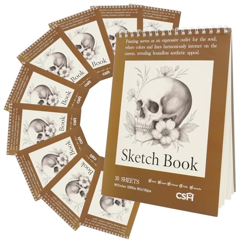 Carnet de croquis CSH lot de 10 blocs dessin spirale 30 feuilles pour crayon et fusain