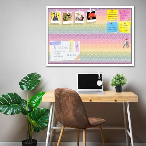 Image of ArtzFolio Wavey | Bulletin Board Notice Pin Board | Vision Soft Board Combo with Thumb Push Pins & Sticky Notes | White Frame | 36 x 24 inch (91 x 61 cms)