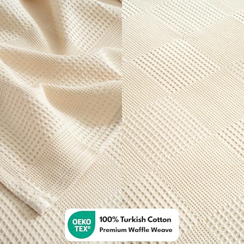 RAYME TEKSTIL 100% Turkish Cotton Blanket Queen Size Waffle Weave Blankets, Made in Turkiye, Light Airy Throw Bedspread (Natural Raw, Queen Size Blanket 90 x 90 inch) by RAYME TEKSTIL - Used condition - Image 7