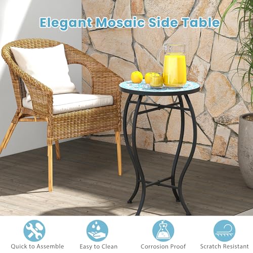 Table de balcon stable HOMASIS en mosaïque bleue pour vos cafés au soleil - 8