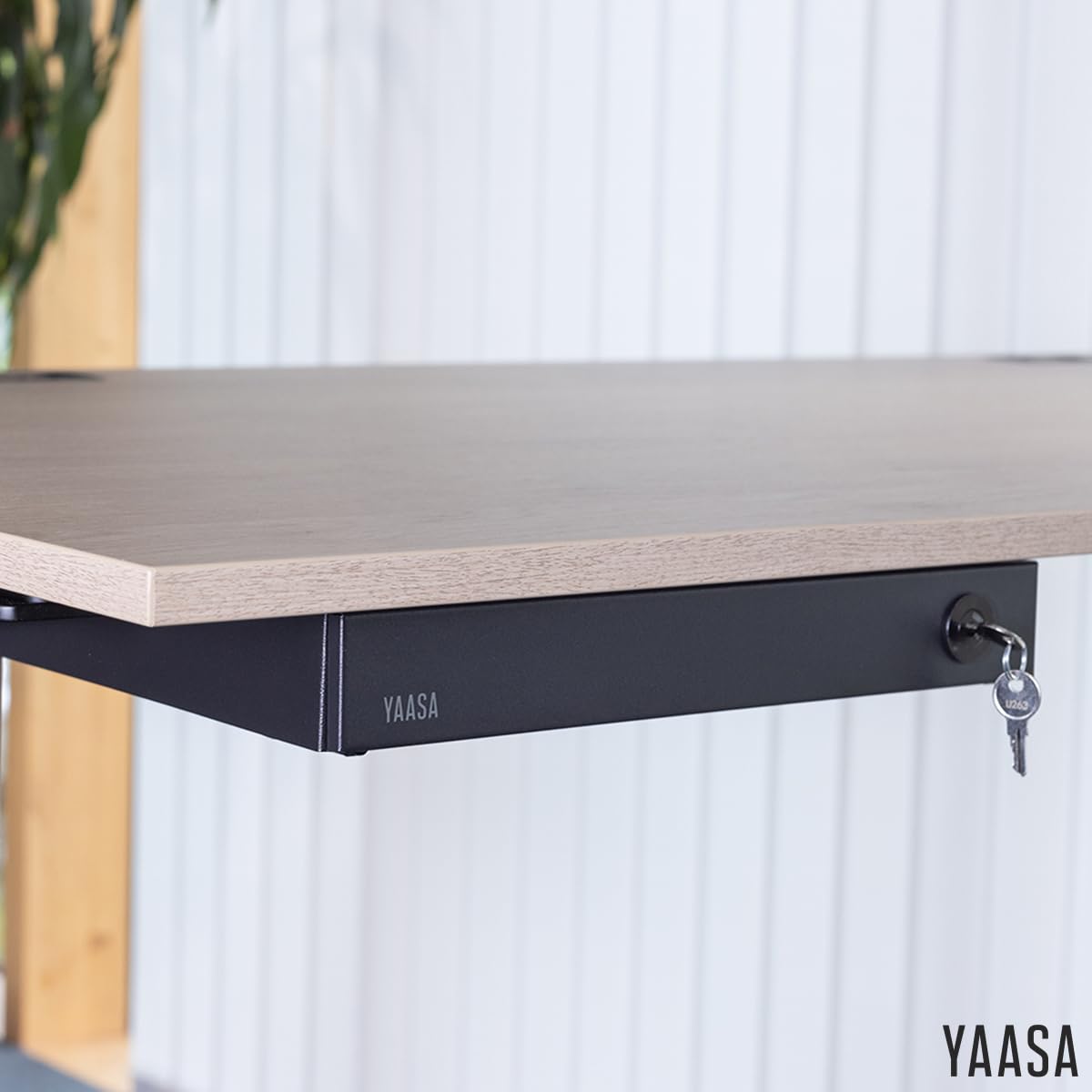 Yaasa Desk Drawer Schreibtisch Schublade, Schwarz – Abschließbare Unterbauschublade Schreibtisch im A4 Format mit Filz- & Stifteinlage, 5 kg Tragkraft – Schubladenbox, Schreibtisch Unterbau