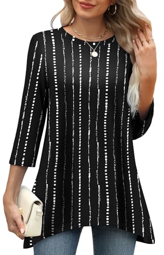 OFEEFAN Tunic Tops for Women Loose Fit Dressy 3/4 Length Sleeve Womens Tops with Asymmetrical Hem S-4XL