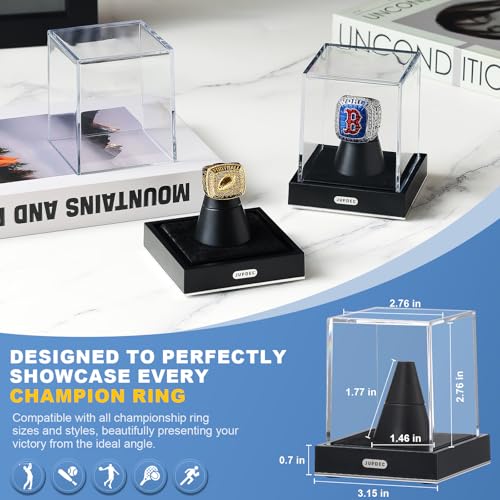 Image of JupDec Championship Ring Display Case, Clear Acrylic Single Ring Holder with Durable Base, Dustproof Cube Showcase with Black Velvet Interior, Ideal Gift for Sports Memorabilia Fans