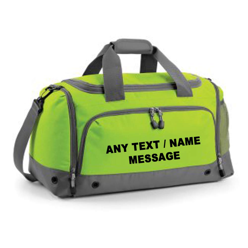 Getagift Personalised with your own Name/Text themed Athleisure Holdall shoulder strap Gym Water resistant Outdoor Bag. (Lime Green)