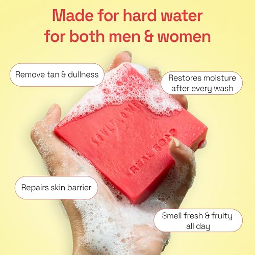 Image of Soulflower Juicy Red Tomato Soap for Tan Removal | Handmade Cold-Processed Natural Bathing Bar For Hard Water with Vitamin E & Beetroot|Skin Brightening, Anti-Acne & Pimple Care|All Skin Types|100g