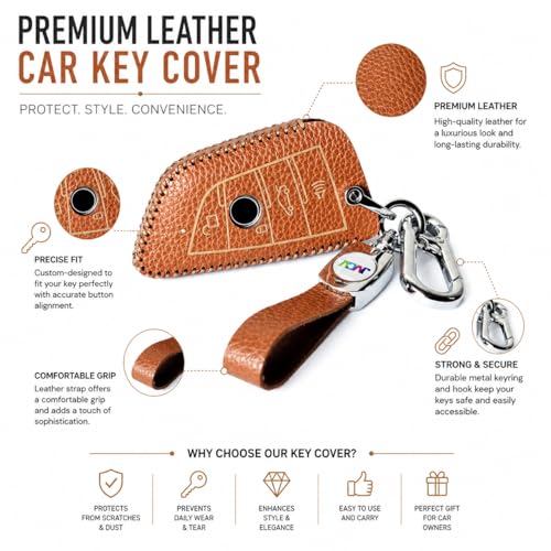 Image of JVCV Soft Handmade Lychee Pattern Leather Key Cover Compatible with BMW X1 X3 X6 X5 5 Series 6 Series 7 Series 4 Button Blade Smart Key | Premium Leather Protective Case (Brown)