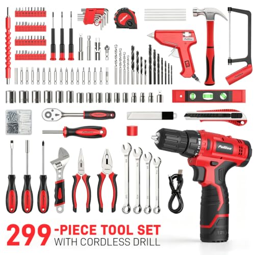 PULITUO 299-Piece Home Tool Set w/ 12V Cordless Drill & Toolbox w/ Drawer - image 2