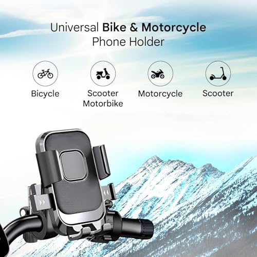 Image of PerfX 360 Rotatable Bike Phone Holder with Quick Lock System, Heavy Duty Anti-Slip Handlebar Mobile Mount, Shockproof Secure Cradle for Bicycle, Motorcycle, Scooter, All Smartphones (AN-088)