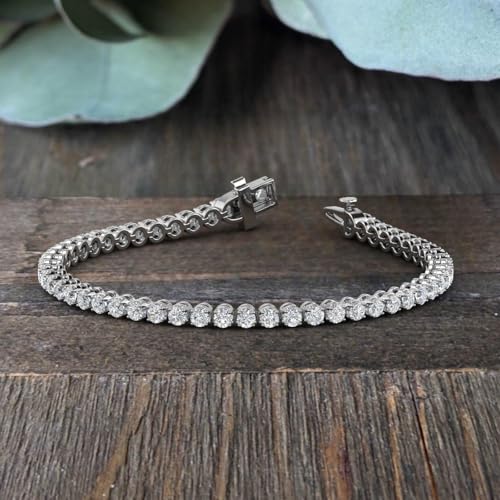 Image of 1 to 6 Carat Prong Set Round Cut Natural Diamond Tennis Bracelet for Women in 14K Gold (7 Inch) (I1-I2 Clarity)