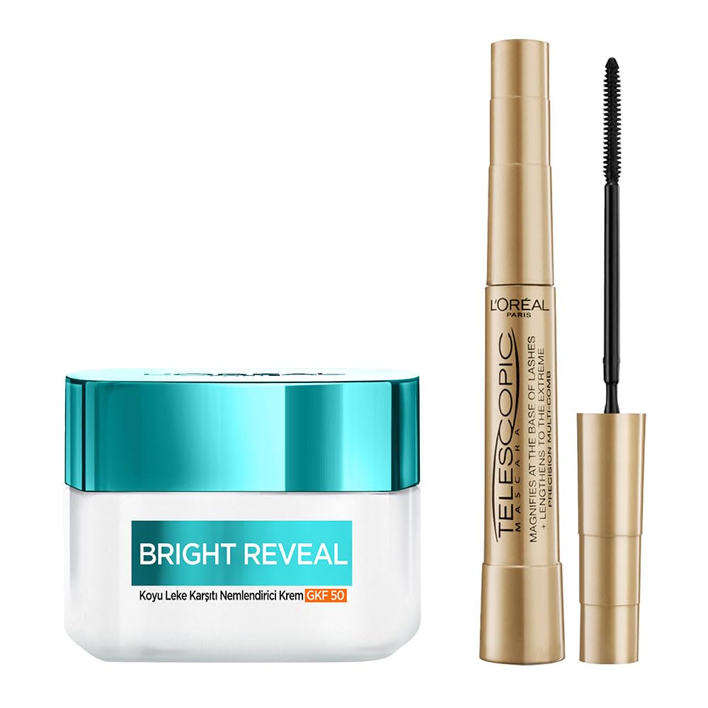 L’Oréal Paris Bright Reveal Koyu Leke Karşıtı, Cilt Tonu Eşitleyici Spf50 Nemlendirici Krem Niasinamid 50ml & Telescopic Maskara - Siyah