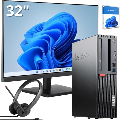 Lenovo Kompletter PC Desktop Intel Core i7 bis zu 4,70 GHz | RAM 16 GB | SSD 2000 GB | 32 Zoll FullHD Monitor mit Audio inkl. Wifi Win 11 Kopfh&ouml;rer Essential Stereo