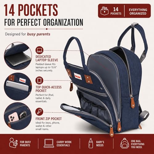 Image of Diaper Mommy Bags For Mothers for Travel - Hospital Baby Maternity Bag for Delivery Women - New Born Baby Essentials - Water-Resistant Fabric & Insulated Bottle Holders - 21 L, 14 Pockets