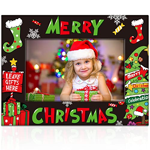 party greeting Merry Christmas Ceramic Photo Frame Winter Decorations Holiday Gifts Horizontally Used Christmas Gift 4x6inch Frame Suitable for Desktop Use(Black Merry Christmas)
