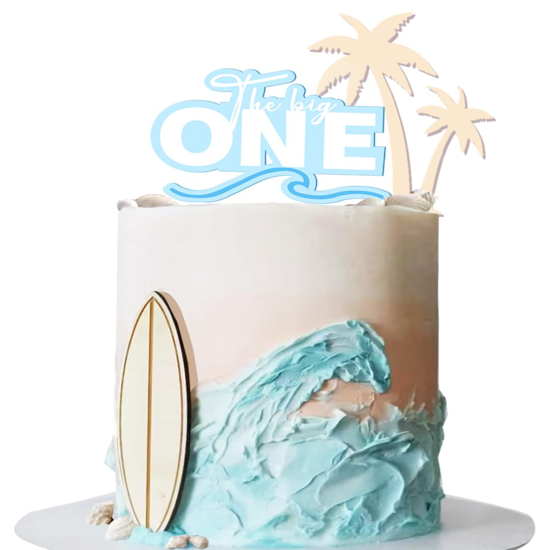 Surf Cake Topper The Big One Cake Topper with Shells Wooden Coconut Tree and Surfboard