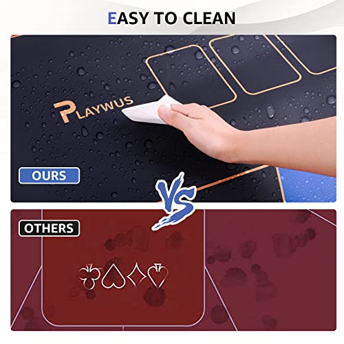 Playwus Poker Mat, 70 X 35 Inch Smooth & Easy Cleaning Poker Table Top With Storage Bag, Non-Slip Rubber Poker Mat For Table For Blackjack, Casino, Gambling Games (Blue) #TOP4