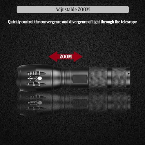 Image of T6 Zoomable Aluminum LED Flashlight, Super Bright, Portable Torch, Powerful Emergency Flashlight has 5 Modes, Outdoor for Camping, Hiking, Fishing, Tactical Handheld Torches (Battery Powered-125MM)
