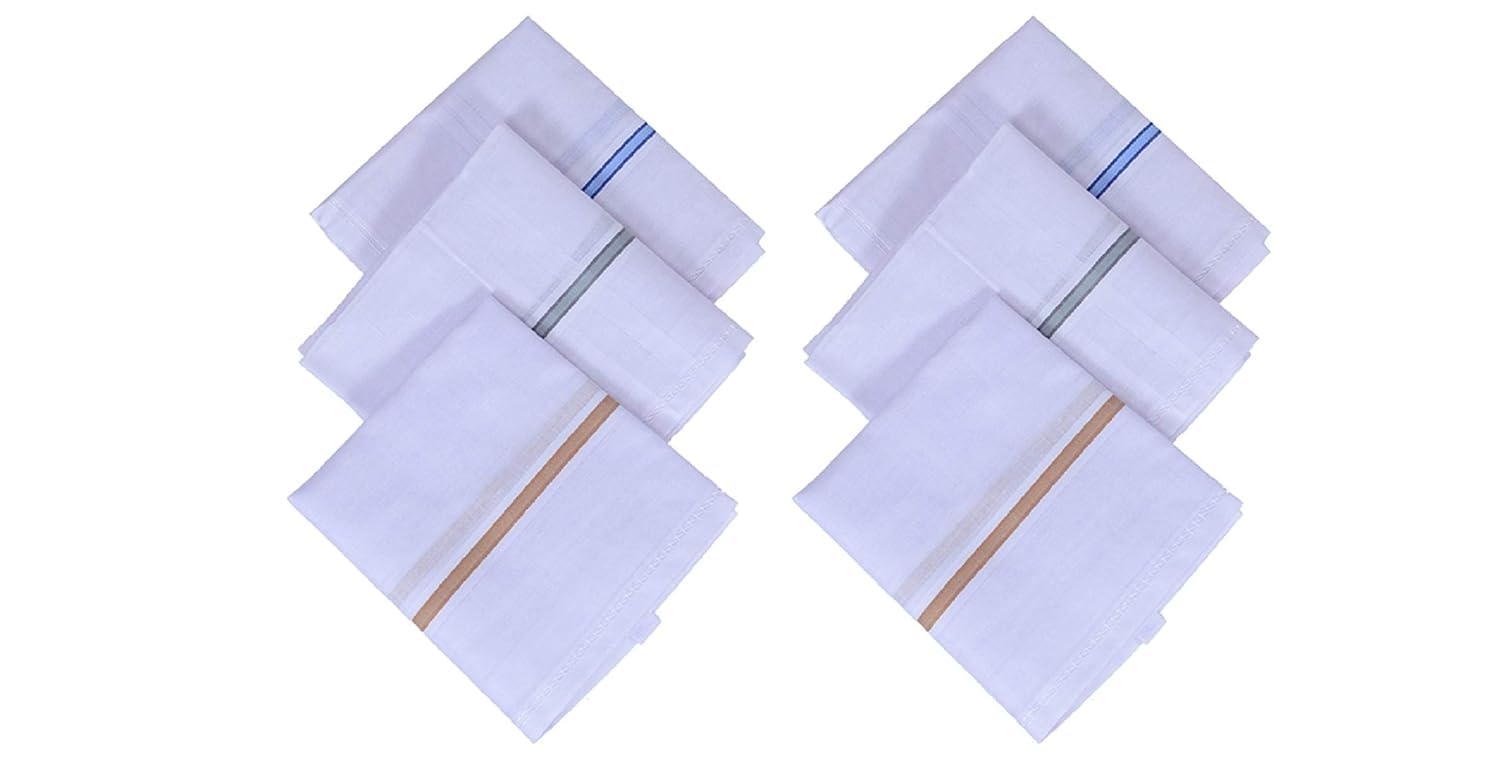 MARK Men’s Cotton White Handkerchief | 100% Pure Soft Cotton Large Size Hanky | Formal & Daily Use Premium Handkerchief for Men (Pack of 6)-image-46