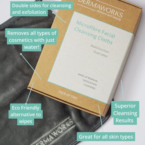 2x LUXURY MICROFIBRE FACE CLOTHS for Men & Women, Exfoliating & Cleansing Face Flannels, Makeup Remover Cloth - Image 2