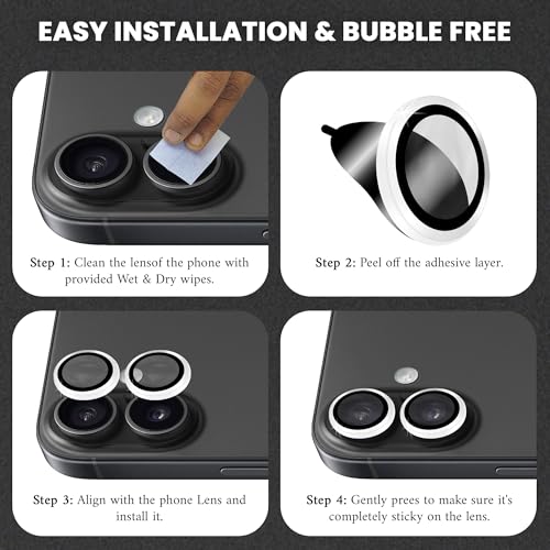 Image of ArmourPro Premium Camera Lens Protector Tempered Glass Compatible For iPhone 17 Tough HD Individual Aluminum Alloy Rings 9H Camera Cover, Scratch-Resistant,Camera Lens Protection| Silver
