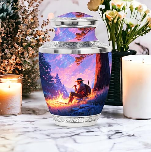 Image of Cowboys Urn Decorative Urns for Ashes 1 Large & 4 Small | Large Burial Urn, Funeral for Mom & Dad, Cremation for Ashes