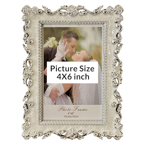 Image of Art Street Rose Decors Wedding Premium Table Photo Frame, Vector Design Home Decoration Frame For Table Top Desk, Birthday, Wedding & Return Gift - Silver, Mothers day Gift, (Size:4x6 Inch)