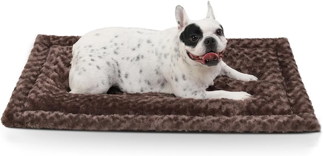 Exsnugy Washable Dog Bed Mat for Crates, Ultra Soft All-Season Dog Cushion, Skin-Friendly Pet Mattress for Large Jumbo Medium Small Dogs,L 91 x 58 cm, Brown
