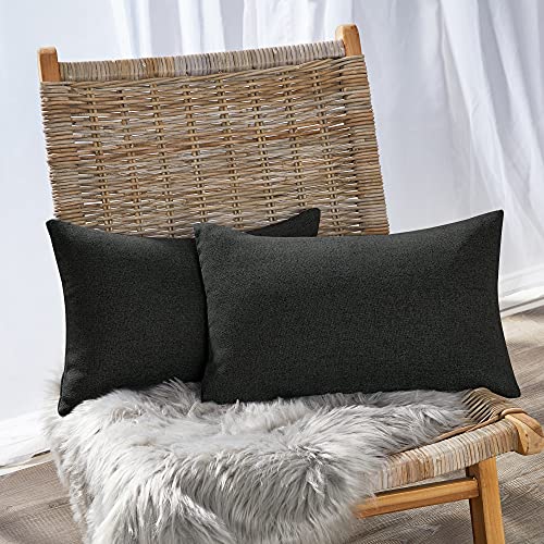 Deconovo Rectangular Cushion Covers, Set of 2 Faux Linen Throw Pillow Cases for Livingroom Sofa with Invisible Zipper, 12x20 Inch, Dark Grey