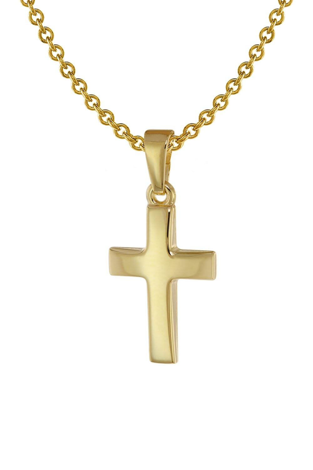 trendor Kreuz Anhänger für Kinder Gold 333 + Halskette Silber vergoldet | Kinder-Schmuck, Kreuzanhänger aus Echtgold für Mädchen und Jungen, Geschenkidee,