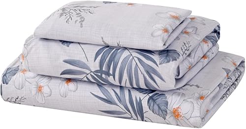 Miniatura 6 de HOOBUY Juego de sábanas de microfibra suave con estampado de 3 piezas, incluye sábana encimera con estampado floral, sábana bajera con bolsillo