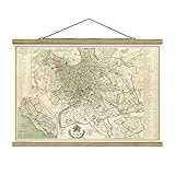 Stoffbild mit Posterleisten - Vintage Stadtplan Rom Antik 66.5cm x 100cm Eiche