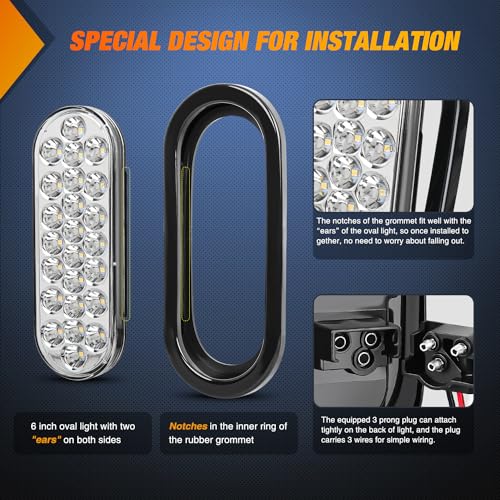 Image of Nilight 6 inch Oval Trailer Tail Light 4PCS White 24LED Back Up Reverse Lights