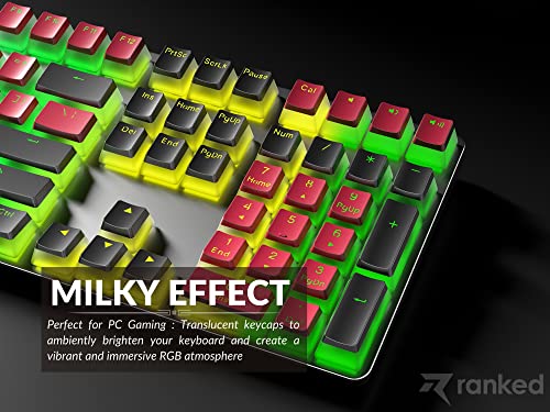 Image of Ranked Pudding PBT Keycaps | 112 Double Shot Translucent ANSI US & ISO Layout | OEM Profile for RGB Mechanical Gaming Keyboard (Red & Black)