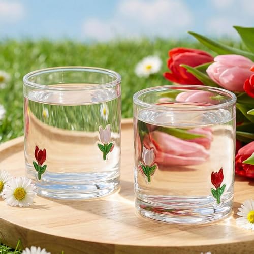 SiliFine 4 Pack Floral Icon Glass Cups 14oz Tulip Icon