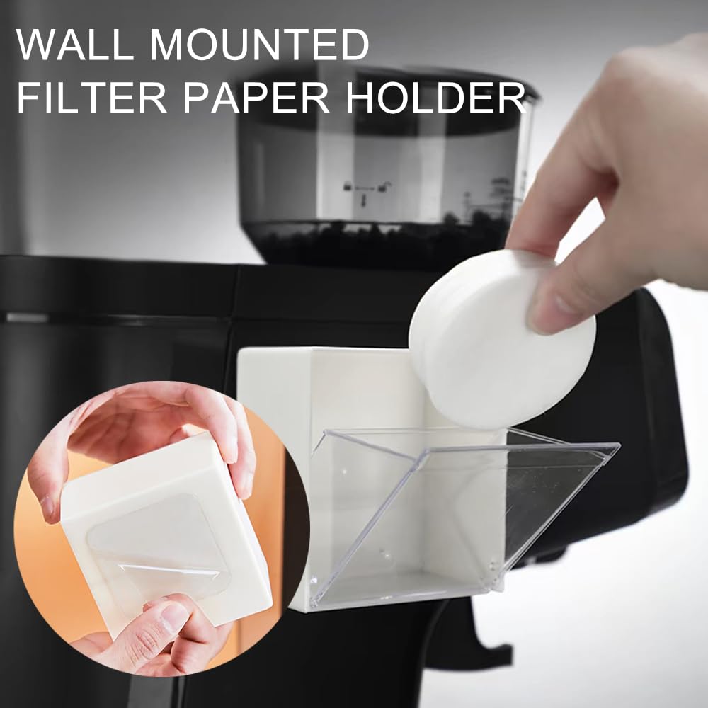 OULIGET Wall Mounted Coffee Filter Paper Holder,Coffee Appliance Filters Storage Container Compatible with 51mm/53mm/54mm/58mm Round Disposable Puck Screen Paper Filters,2Pieces