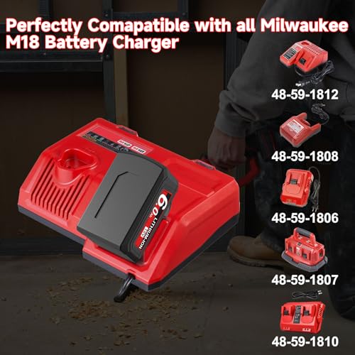 Image of 2Pack 6.0Ah Replacement for Milwaukee m18 Battery 18 Volt Lithium Battery 18V Compatible with 48-11-1810 48-11-1820 48-11-1840 48-11-1850 48-11-1828 48-11-1860 Cordless Power Tools