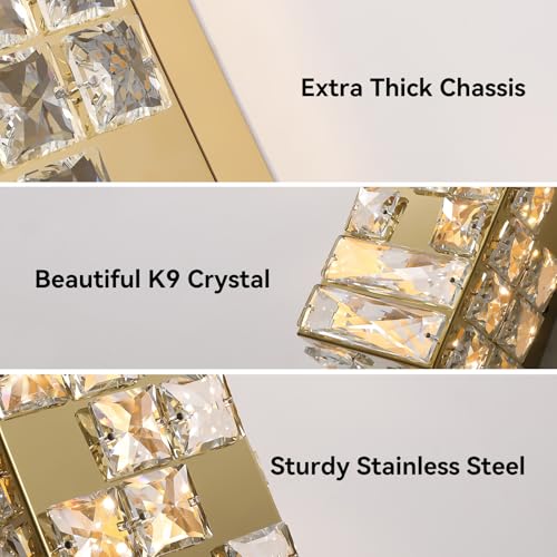 Image of Crystal Wall Sconce Lighting, Gold LED Wall Light Fixture with Warm /Neutral /White Light, Modern Wall Sconces for Bedroom, Bathroom, Living Room