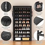 ROJASOP 10 Tier Shoe Rack with Covers,Large Capacity Stackable Tall Shoe Shelf Storage to 50-55 Pairs Shoes and Boots Sturdy Metal Free Standing Shoe Rack Organizer for Closet Entryway Garage - Image 4