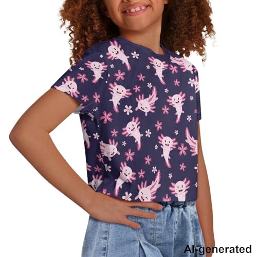 Image of Cute Crop Tops for Girls Short Sleeve Summer T Shirts Fashion Graphic Tees Crew Neck Pullover Tee 5-14 Years