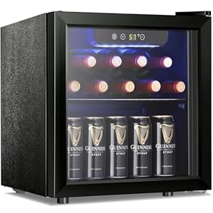 Antarctic Star 12 Bottle 48 Can Wine Cooler/Cabinet Beverage Refrigerator Mini Fridge Low Noise Clear Glass Door Counter Top Cellar for Beer Soda Bar 1.3 cu.ft Black
