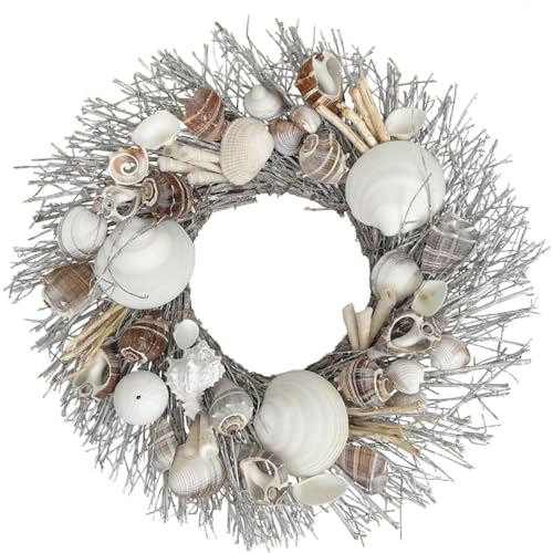 Natural Seashell Wreath, Coastal Summer Wreath with Starfish, 20 Inch