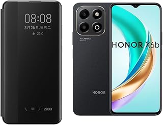 Smart flip cover case compatible with honor x6B Saleem design with clear view & built-in satnd (Black)