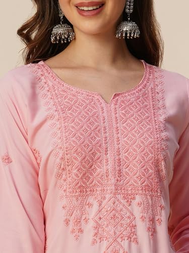 Image of RATAN Rayon Straight Lucknowi Chikankari Ethnic Wear Kurta for Women