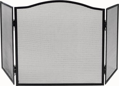 Kingson Parafuoco a 3 pannelli, extra largo, in ferro battuto nero, parascintille per camino, pieghevole, 102 x 54 cm, resistente al calore, sicuro per bambini e animali domestici